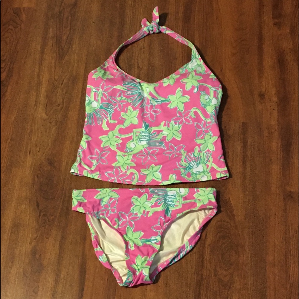 Lilly Pulitzer Rock A Hula 2 pc Tankini Swimsuit 2 Vintage Monkeys